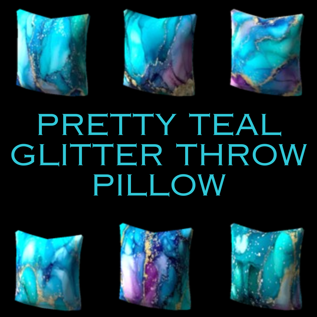 pretty Teal Glitter Throw Pillow