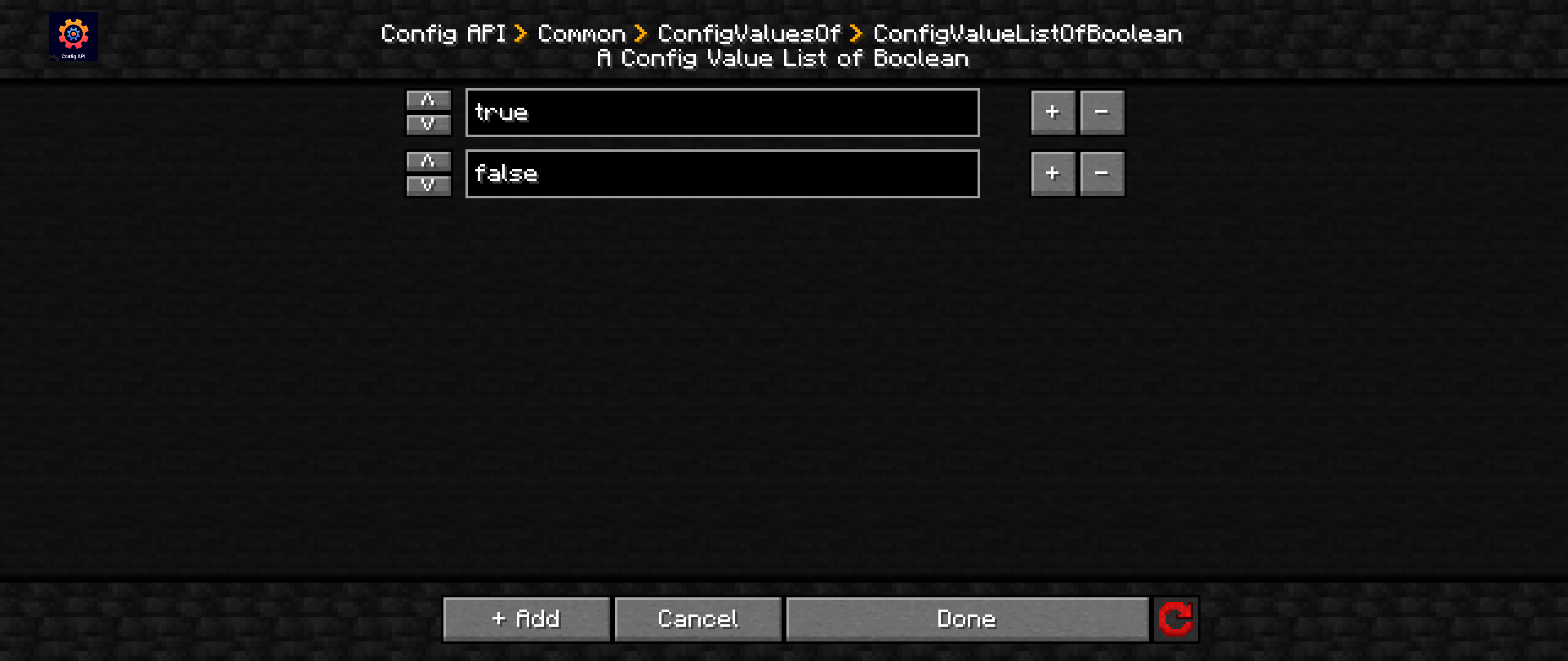 Example List Config Screen 