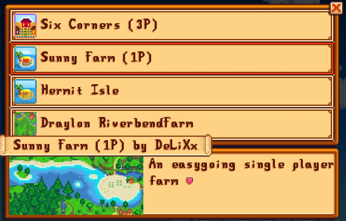 New Custom Farm Selection