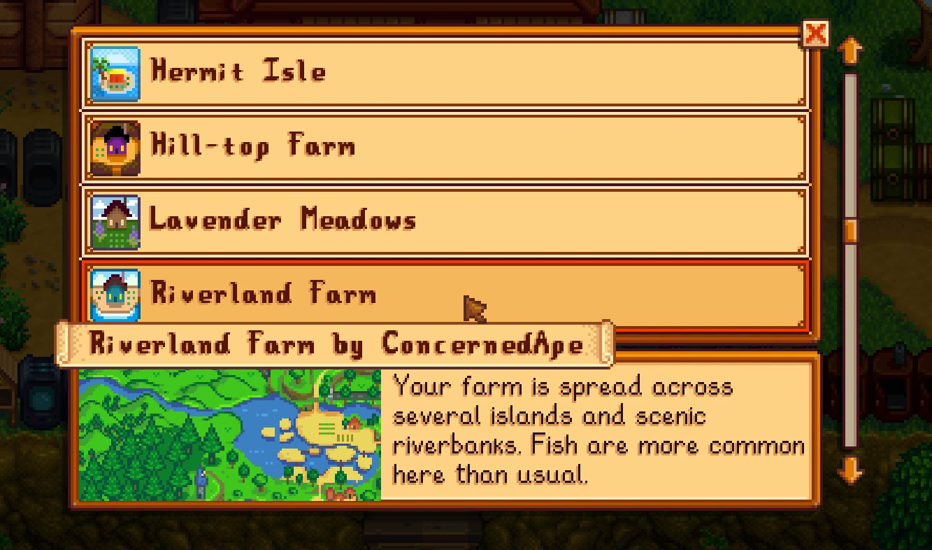 Farm Selection Menu