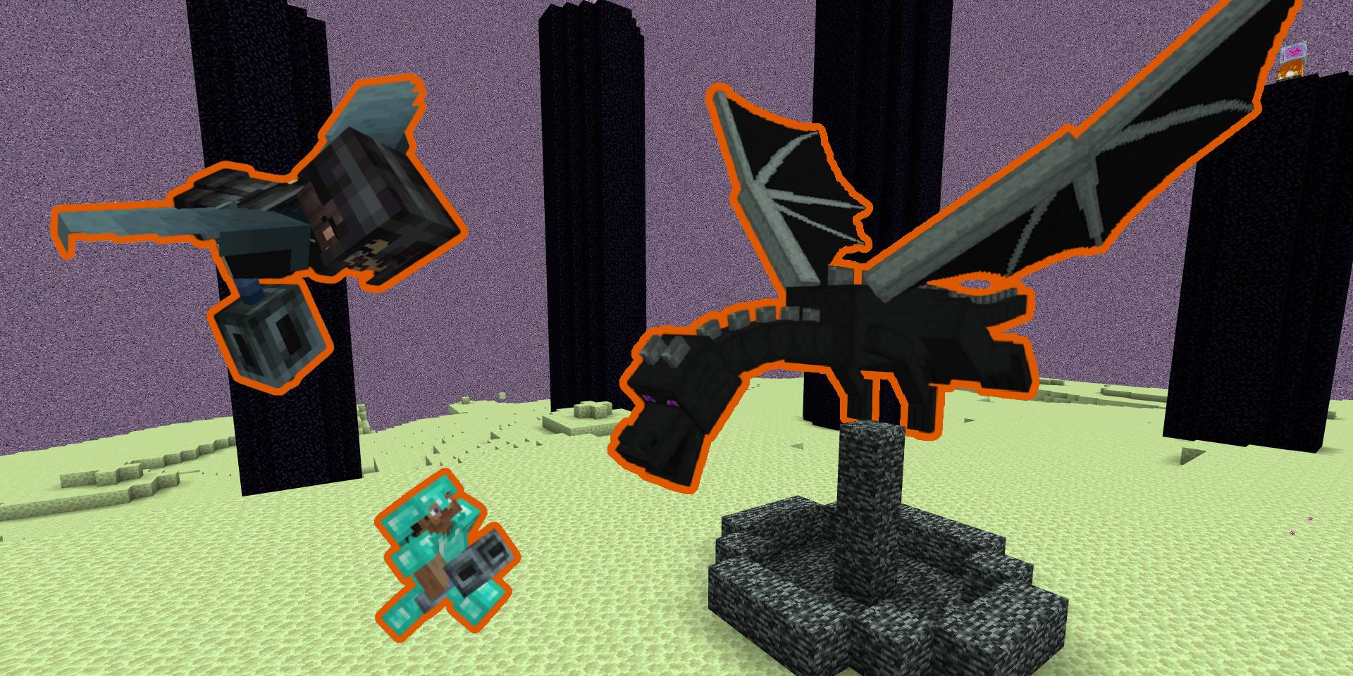 Ender Dragon and player with elytra and mace flying around