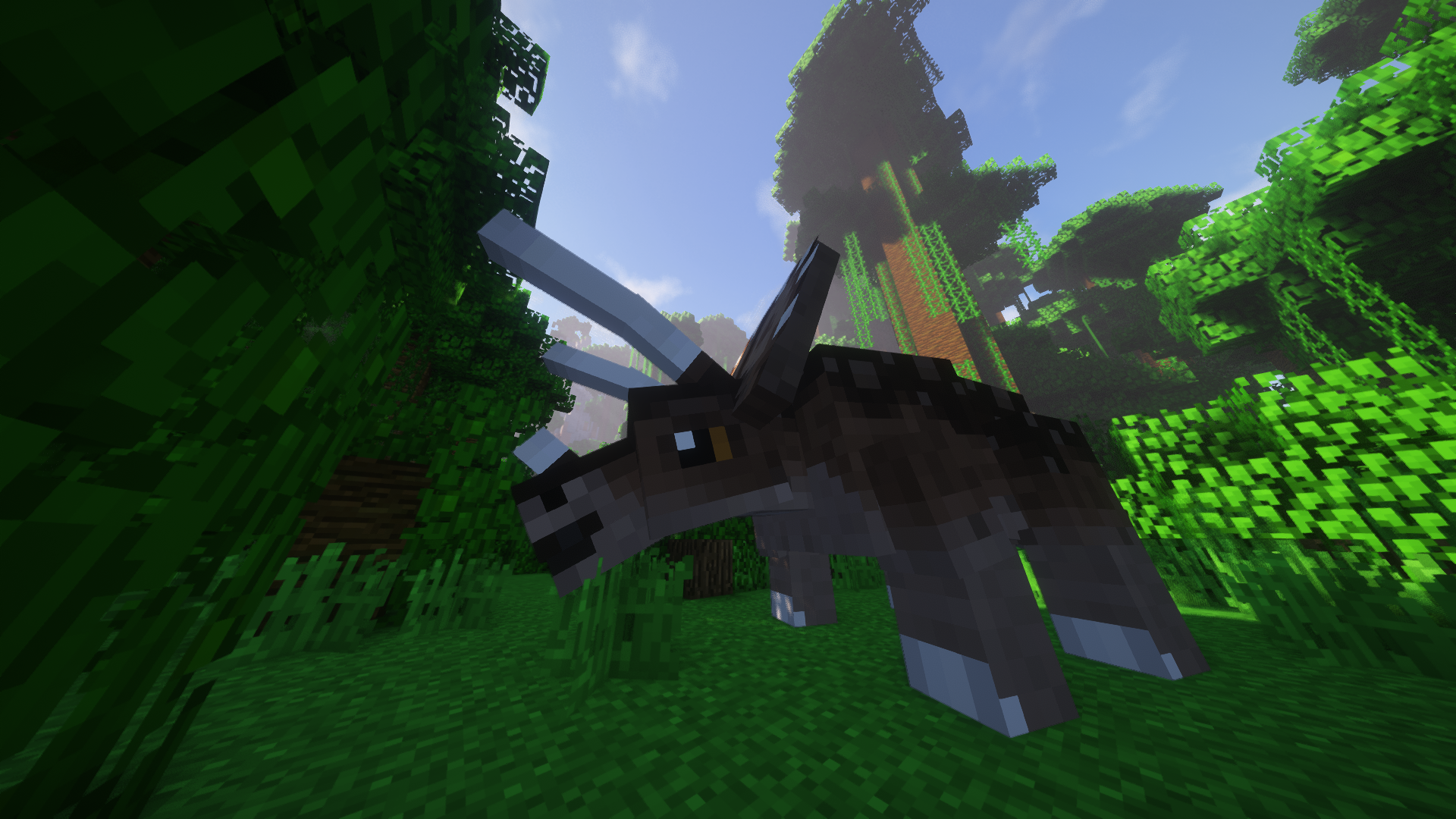 A Triceratops, wandering the dense jungle