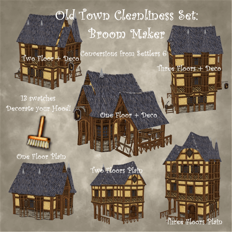 Medieval Old Town Hood Deco Houses - Broom Maker Set