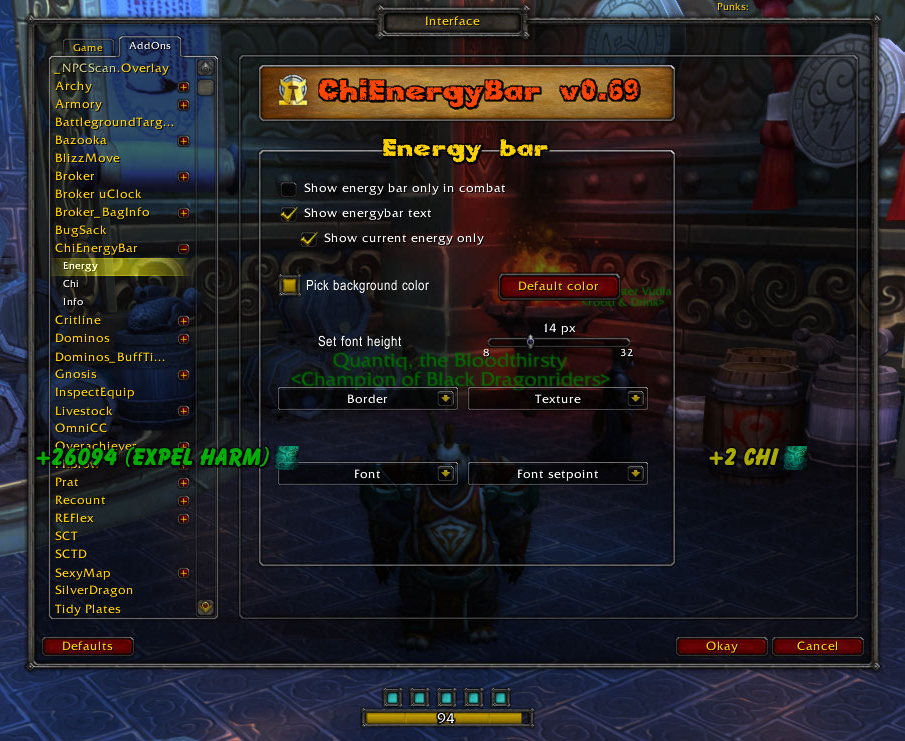 <p>Energy bar options</p>