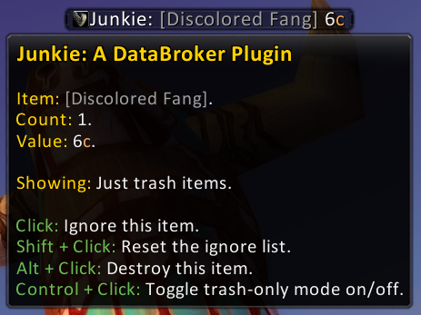<p>this is the default appearance of Junkie, the junk management tooltip and display.</p>