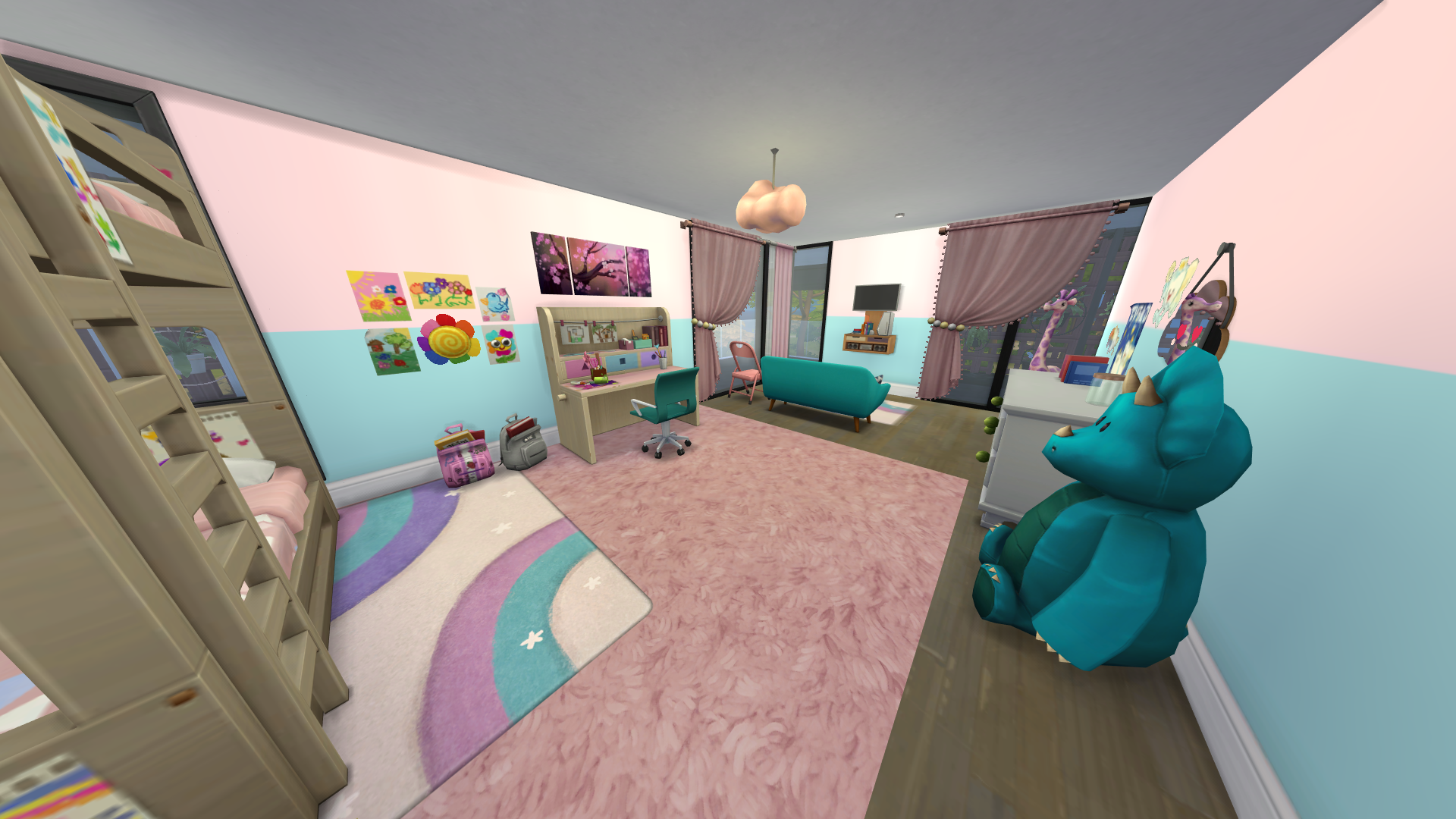 Thumbnail The 2nd bedroom on the first floor is themed differently and offers a set of bunk beds, a private TV area, dresser, desk, and space for more