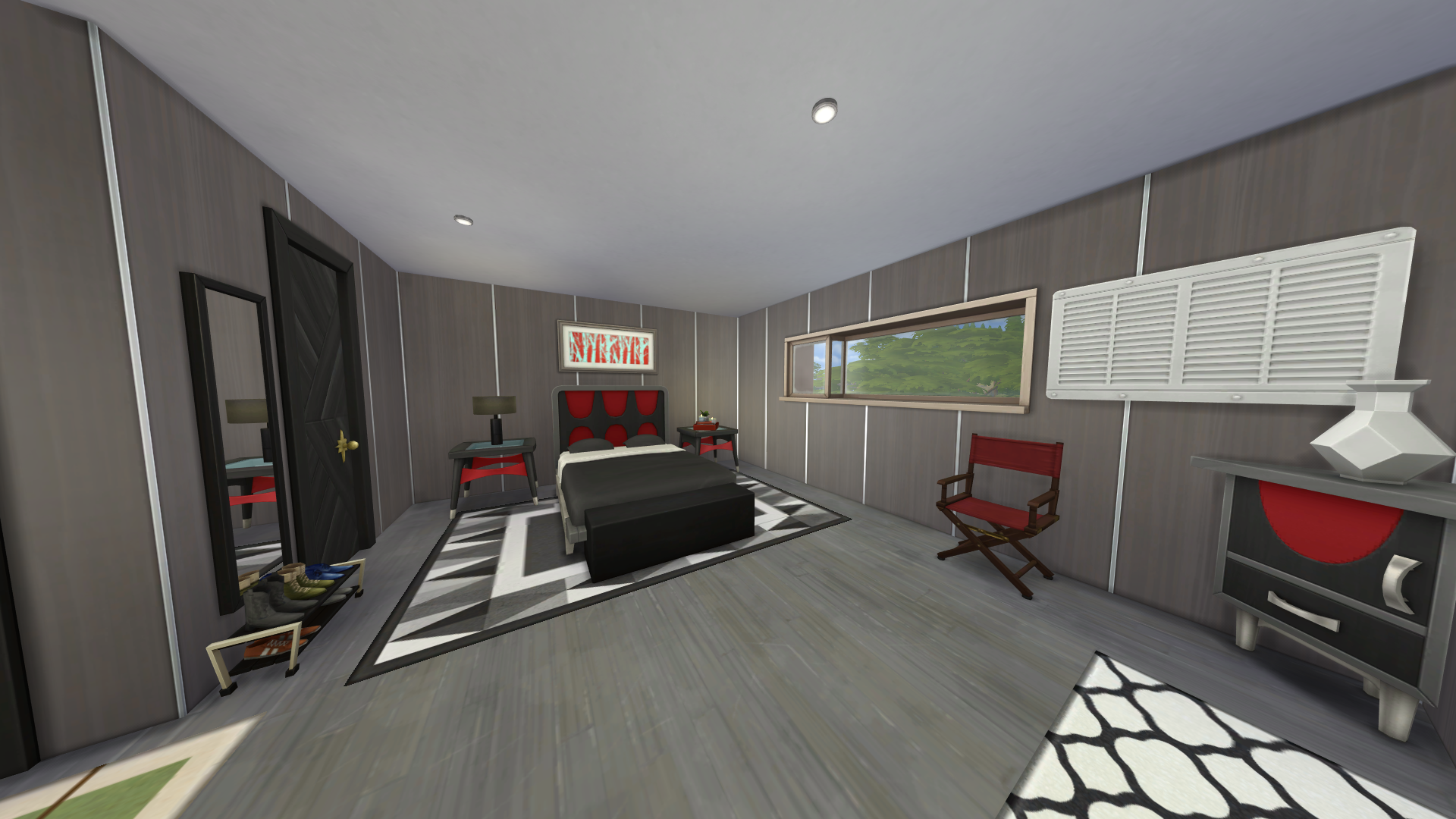 Thumbnail The primary suite offers a very retro bedroom set in themed colors, and a very private corner of the home for intimacy.