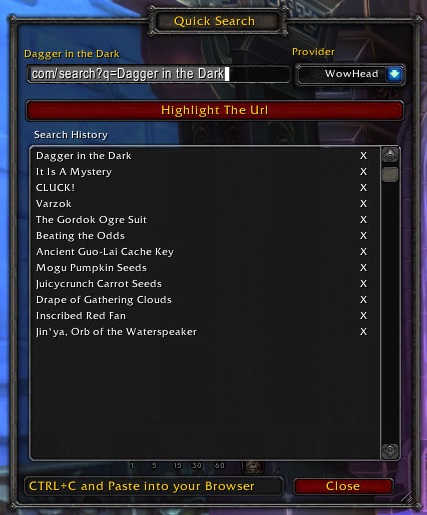 <p>Panel that opens when executing a QuickSearch</p>