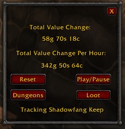 <p>This is the main window for Gold Per Hour. The reset button starts the timer and value tracker back at zero so you can start a new Gold Per Hour tracking session. The play/pause button pauses or resumes the tracking (useful if you need to go afk). Th...