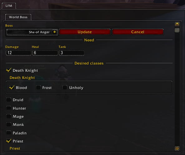 <p>The frame for making a world boss group post.</p>