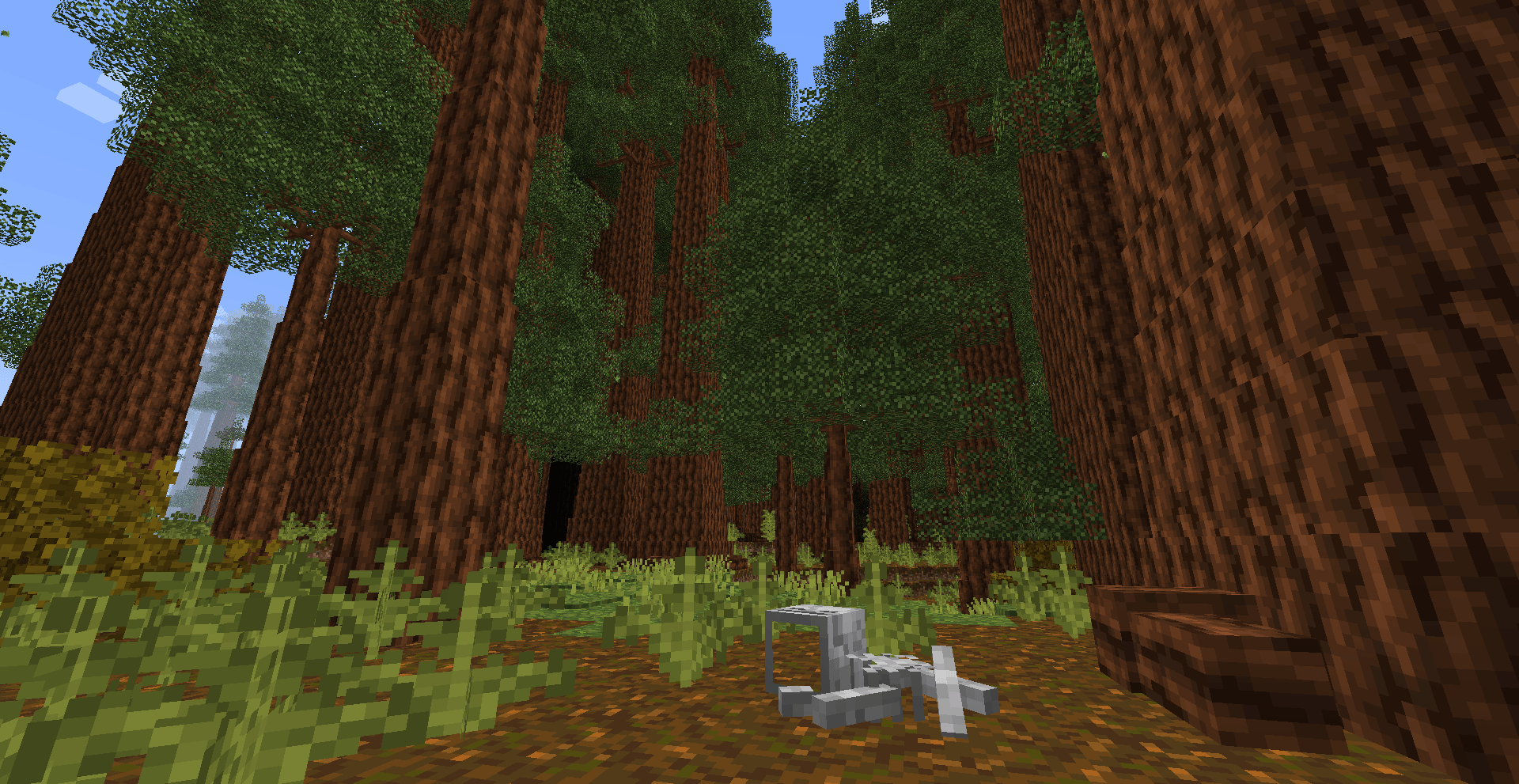 Thumbnail A Redwood forest with the remains of a player's corpse. Who knows how long it's been there?