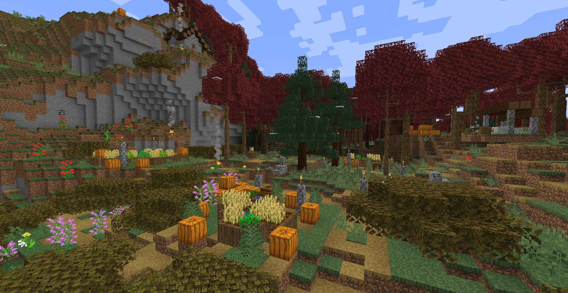 Thumbnail A grilling station, a few farms, and a house on a hill. Sitting right on the edge of a Maple Forest.