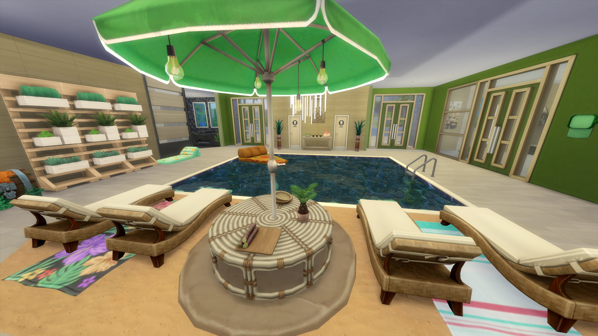 Thumbnail The main spa offers a beachside theming with access to two bathrooms, the gym, the rear of the building, the sauna and the hot tub