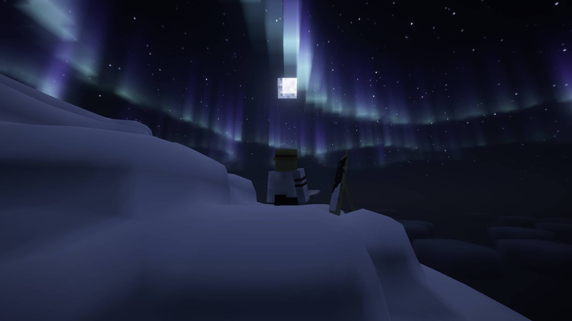 Thumbnail The Player gaining inspiration from the sky for there painting (the snow in this image is not in the modpack if you want the snow you will need to download physics mod pro)