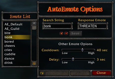 <p>Auto Emote Options Window</p>
