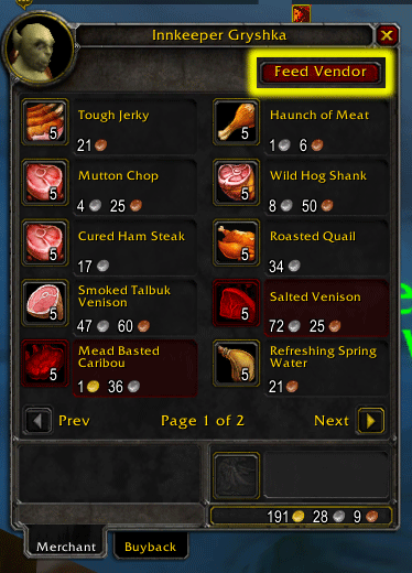 <p>"Feed Vendor" button in top right corner of vendor screen
</p>