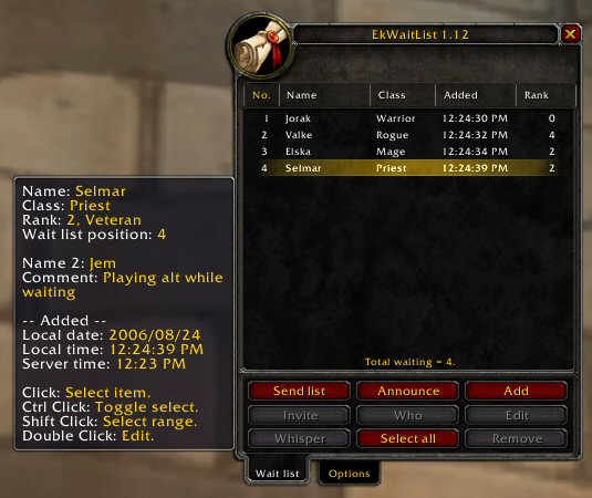 <p>Wait list window</p>