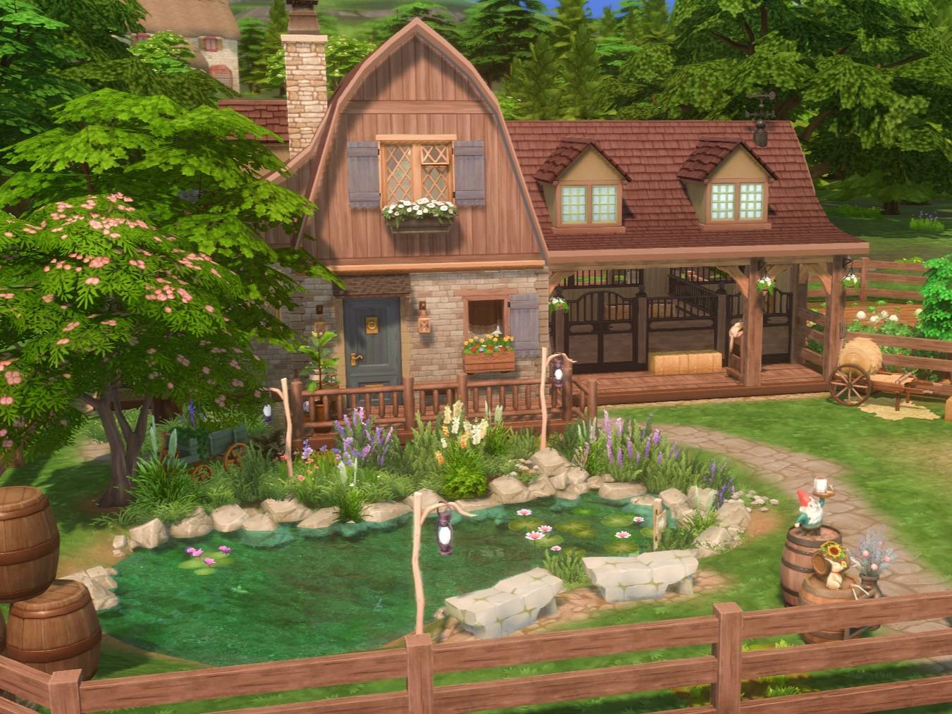 Einhaus Farmhouse with attached stable (No CC) - The Sims 4 Rooms ...