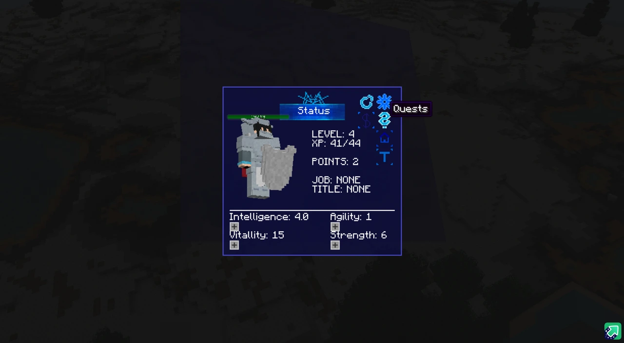 There are Solo Leveling specific quests that you can accept & complete throughout your journey. To open up the menu by default the key is set to “o” but you will most likely have to re bind keys since there are a lot of other mods installed.