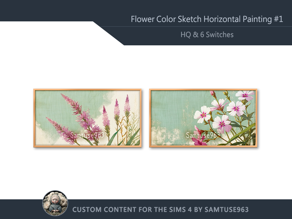 HQ Flower Color Sketch Horizontal Painting #1 Samtuse963