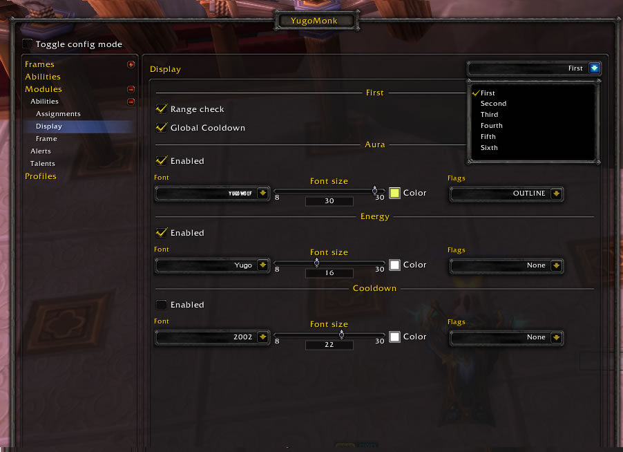 Display options for abilities