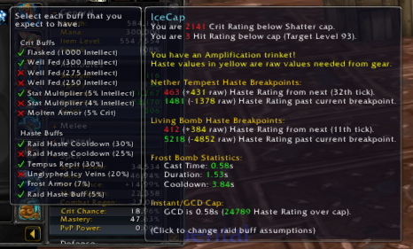<p>Full view of the current interface. For Fire Mages, there is also a line describing Combustion.</p>