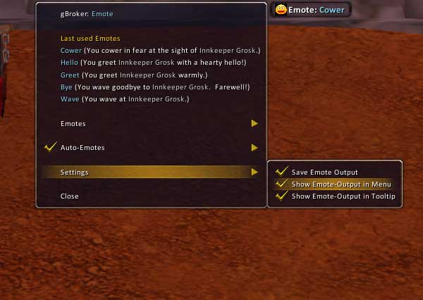 <p>You can choose to capture emote-outputs and show the output in the menu and/or the tooltip.</p>