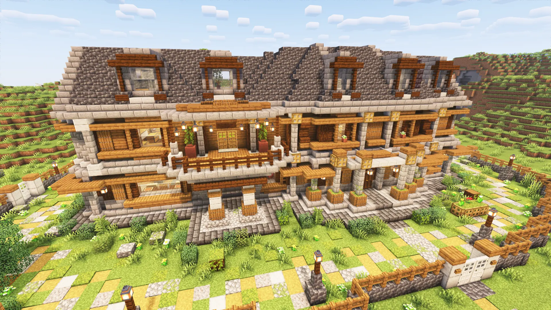 Large Wooden Spruce House With Balcony - Minecraft Worlds - CurseForge