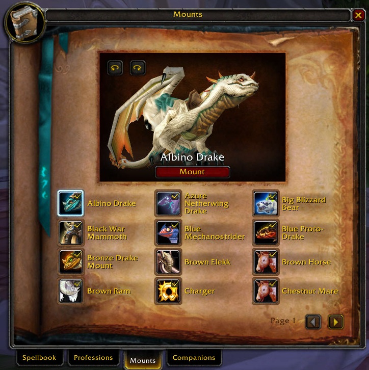 <p>View of the default UI with checkboxes to indicate which mounts are to be used as random mounts.</p>
