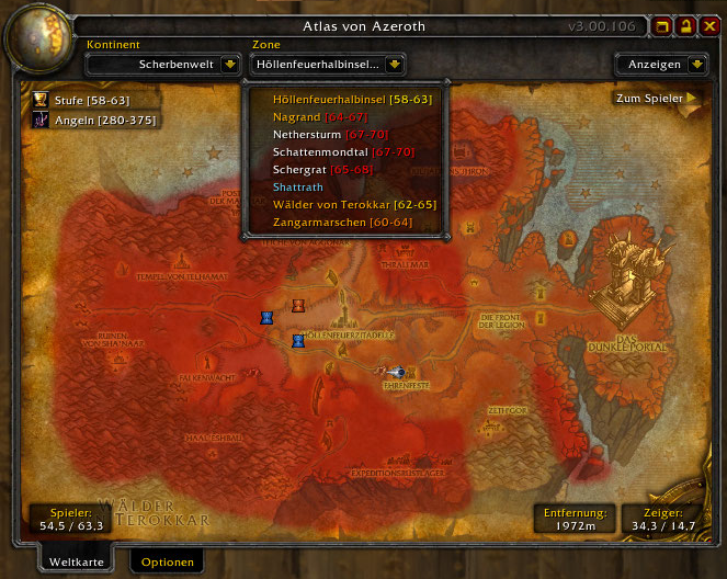 <p>The main worldmap modul showing the zones dropdown and some undiscovered regions.
</p><p>(Development version!)
</p>