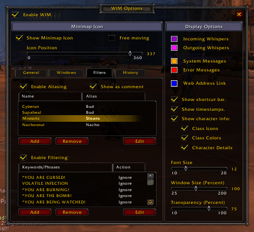 <p>Options - Filters</p>