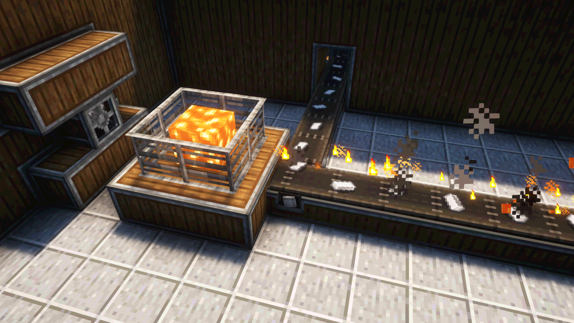 Encased fan with lava smelts sheets into ingots