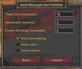<p>Bid Options Window</p>
