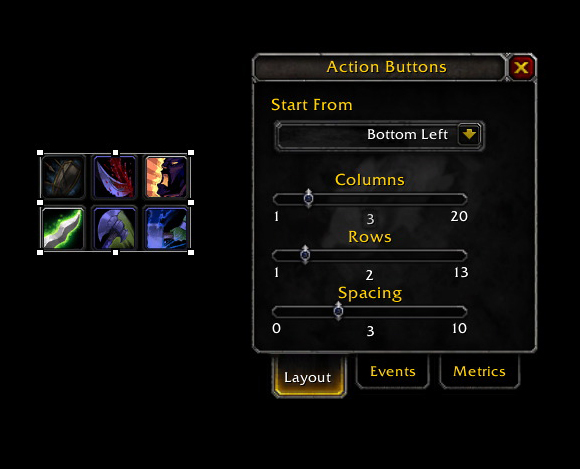 <p>The inspector with an action buttons bar selected</p>