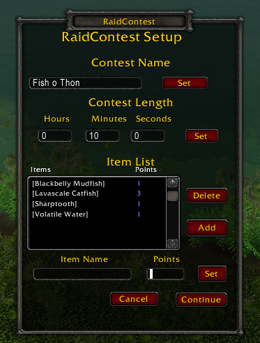 <p>The setup frame for RaidContest.</p>