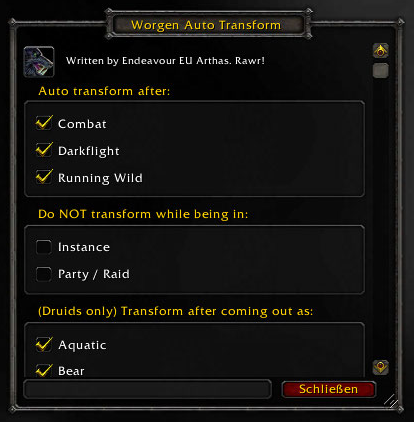 <p>Worgen Auto Transform Options Menu</p>