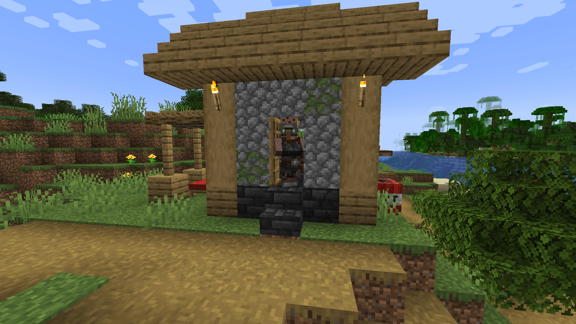 A Villager with the Demolitionist Profession in their house