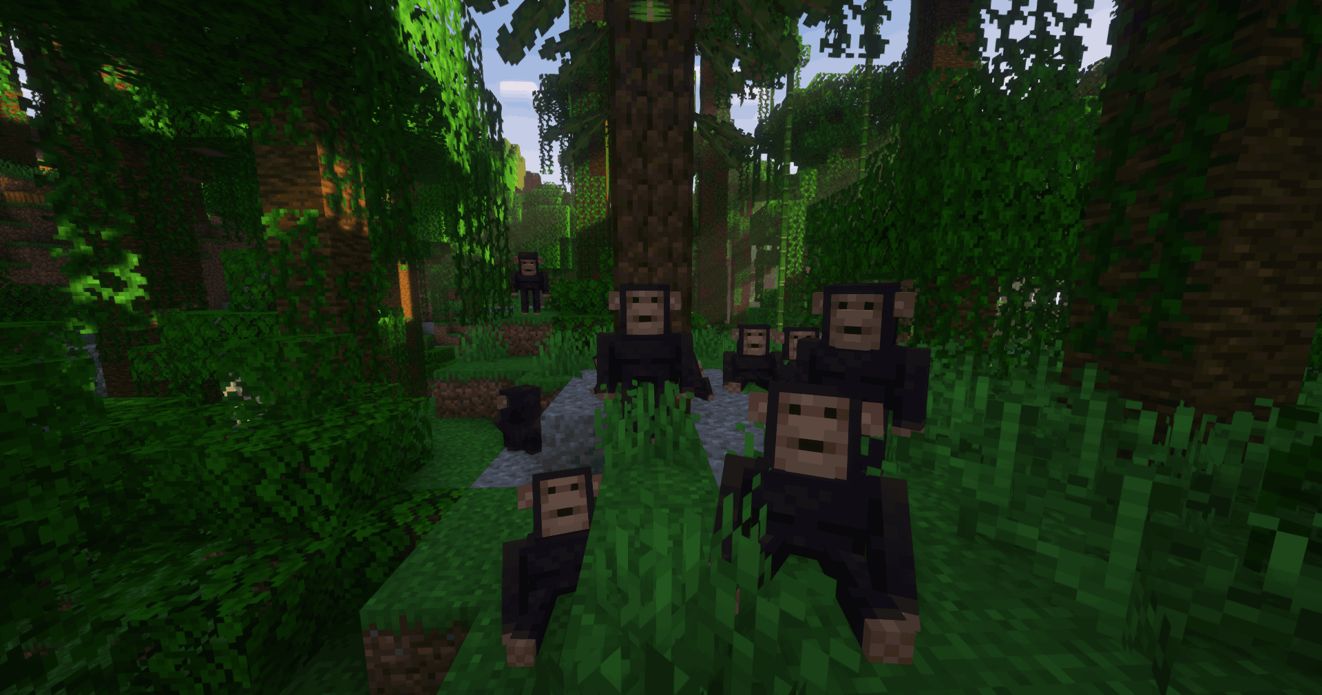 Thumbnail A Bunch of monkeys near a banana tree