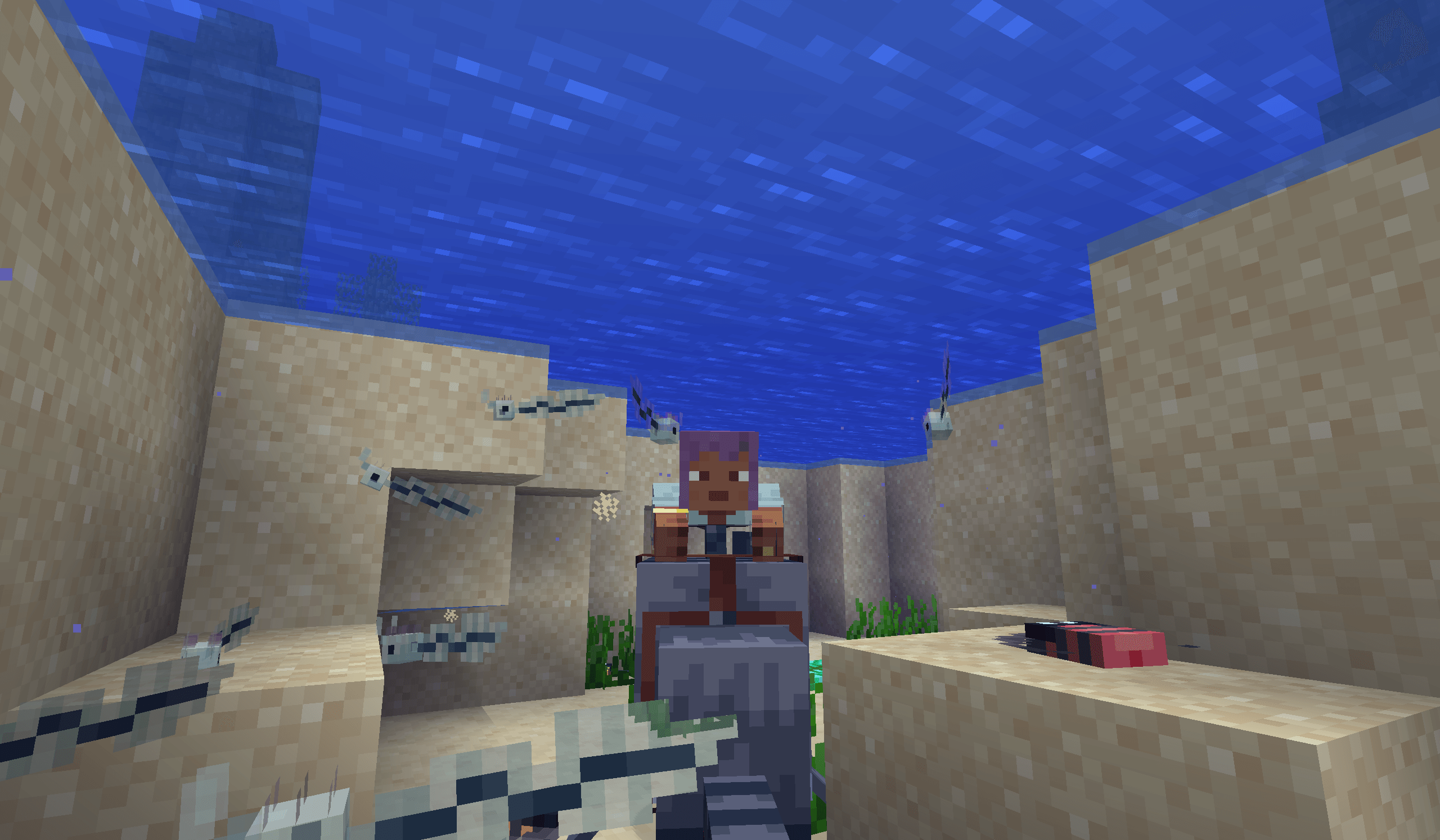 Player riding Ophthalmosaurus, surrounded by Trilobites and Pikaia