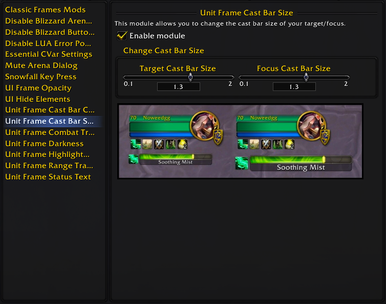 Unit Frame Cast Bar Size