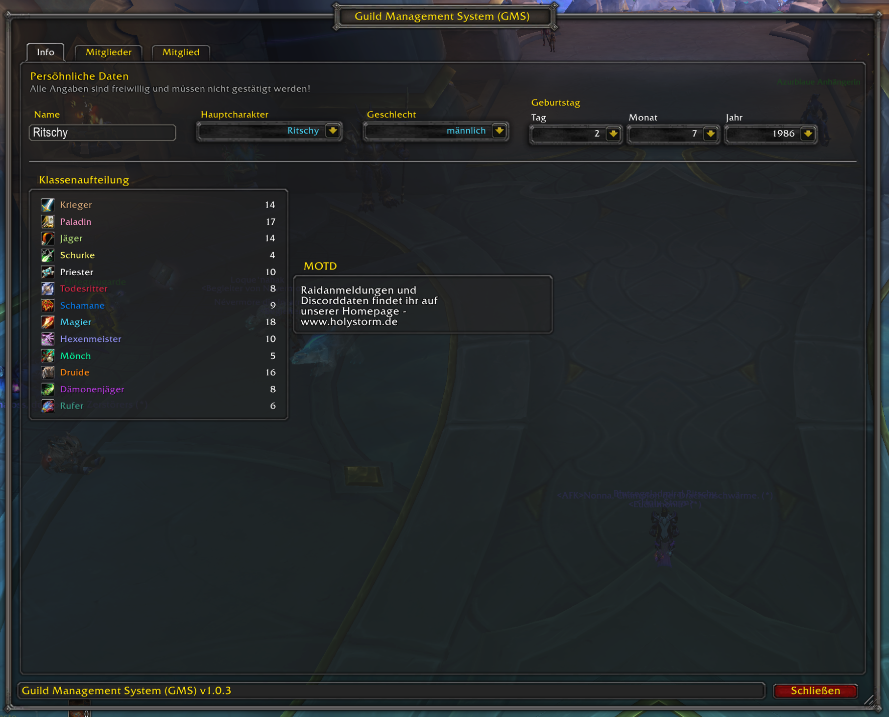 Thumbnail Information about the user himself and informations about the guild with plento aof place for future modules