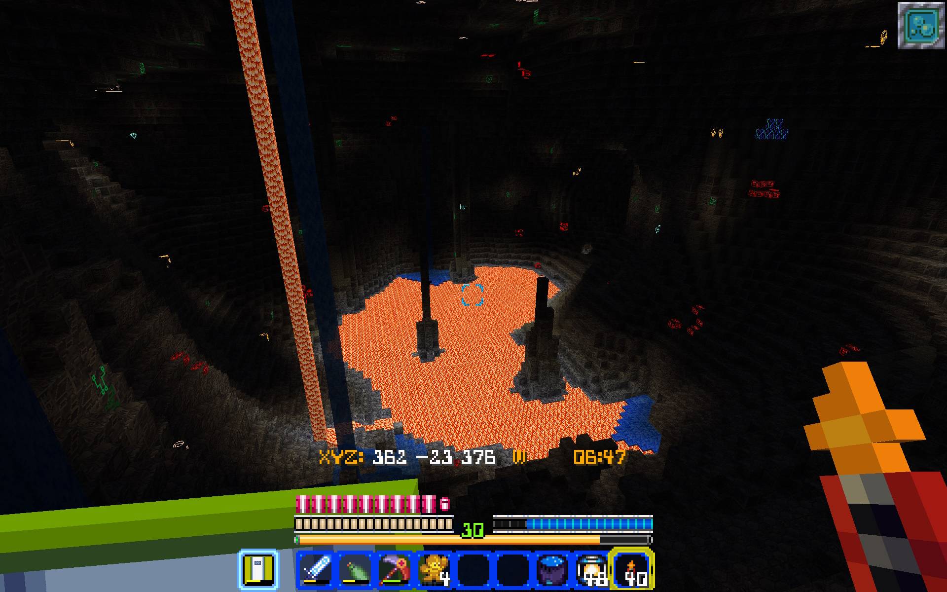 Thumbnail If you have Optifine installed and find a humongous cave deep underground, the emissive ore textures can make it seem like a cyber city.
