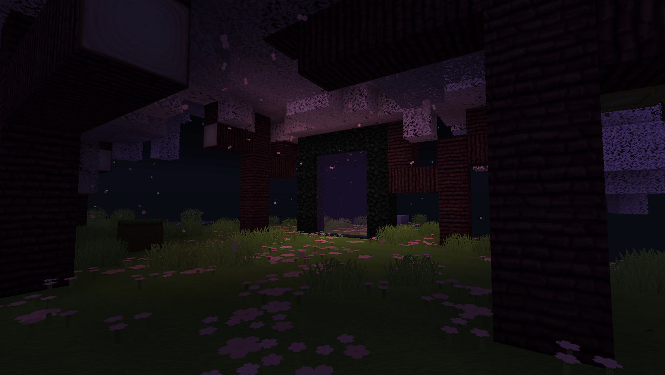 Nether Portal in Cherry Forest at Night