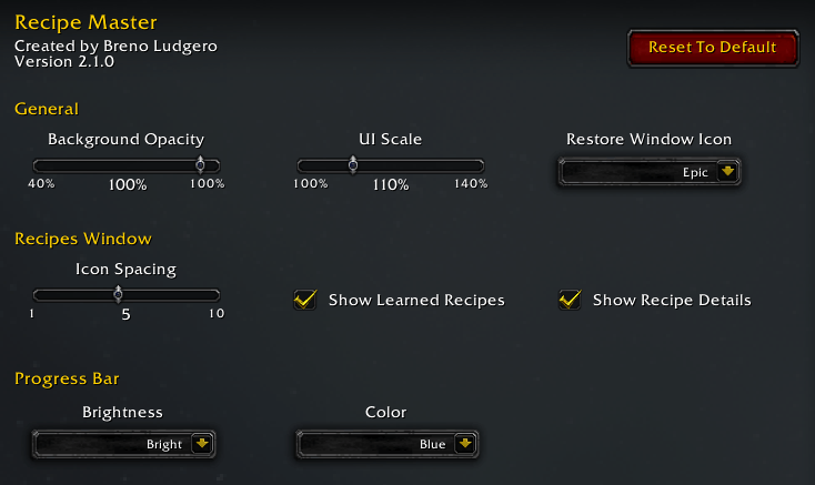 Options Window