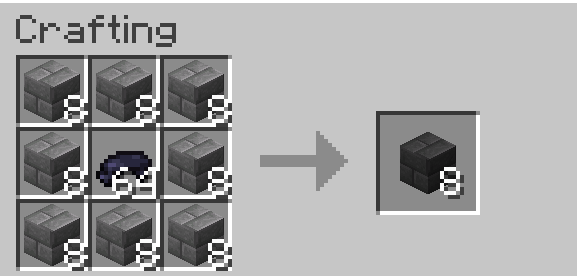 Showcases how you can craft stonebrick variants just replace black dye with any other dye!