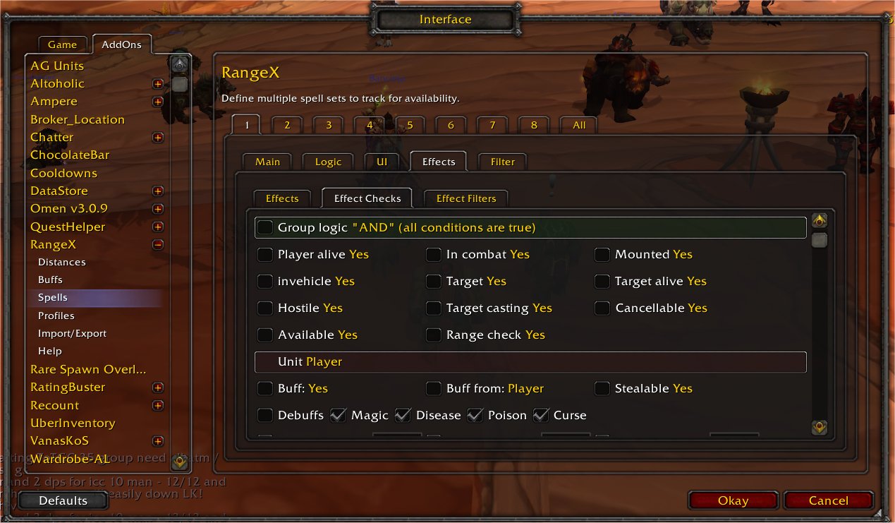 <p>The rules, i.e. checks to perform for effects to be activated,</p>