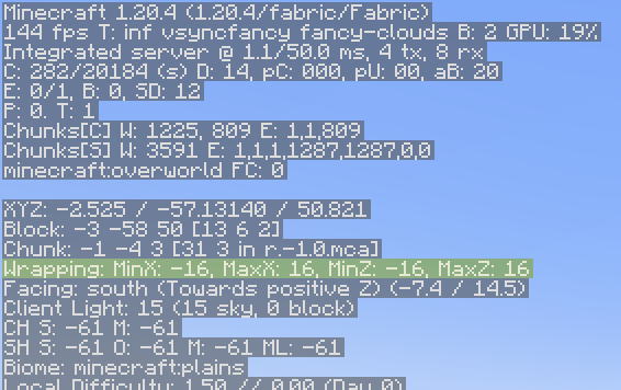 Thumbnail Displays where Wrapping Settings are in the debug menu