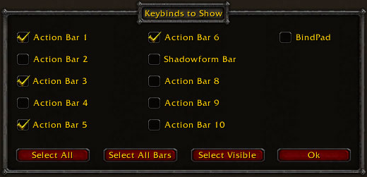 <p>Popup menu allowing the user to select which binds to include in the display.</p>