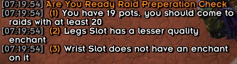 <p>onscreen notication for Raid Prep Check</p>