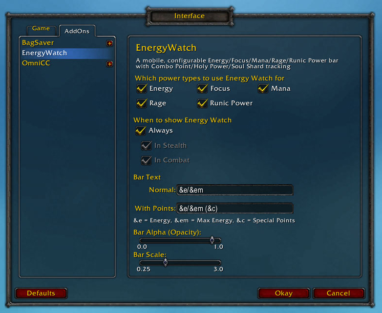 Thumbnail <p>The configuration menu for EnergyWatch</p>
